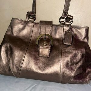 Coach Metallic Brown Leather Tote Bag